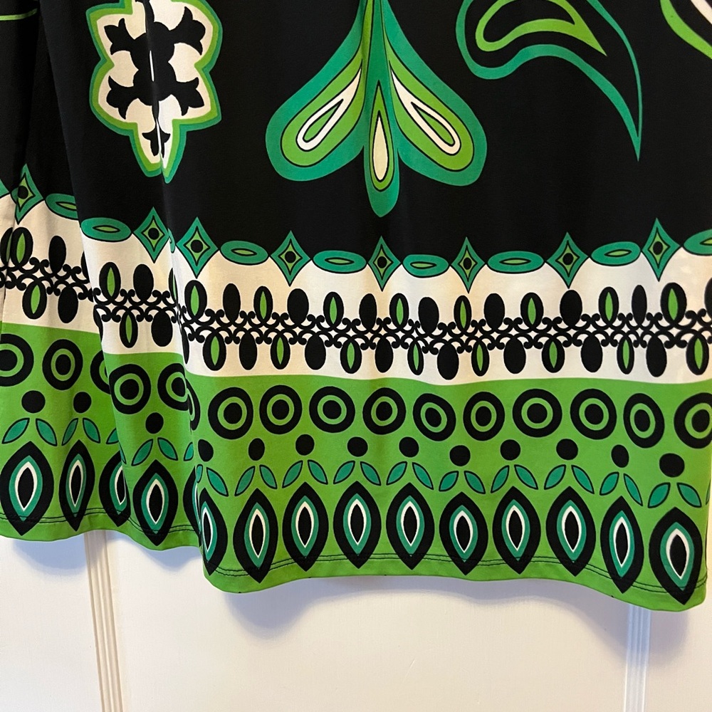 INC International Concepts Green Black Retro Dress 1X Scoop Neck 3/4 Sleeve - Picture 4 of 10